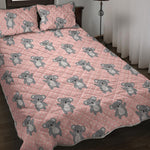 Polka Dot Koala Pattern Print Quilt Bed Set