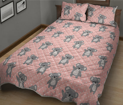 Polka Dot Koala Pattern Print Quilt Bed Set