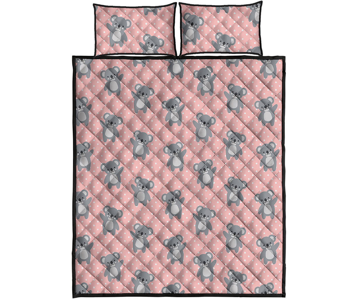 Polka Dot Koala Pattern Print Quilt Bed Set
