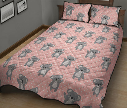 Polka Dot Koala Pattern Print Quilt Bed Set