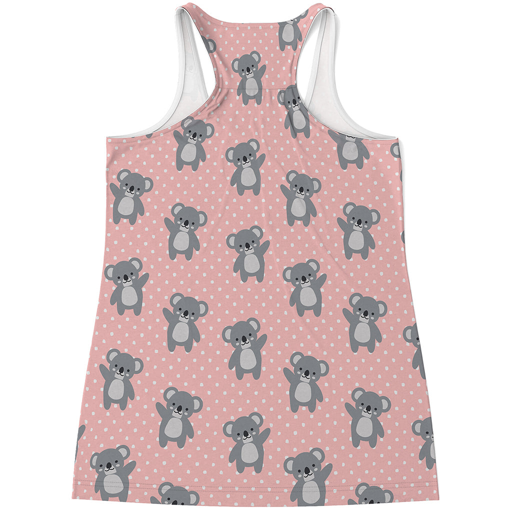Polka Dot Koala Pattern Print Women's Racerback Tank Top