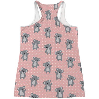 Polka Dot Koala Pattern Print Women's Racerback Tank Top