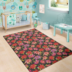 Polka Dot Lily Pattern Print Area Rug