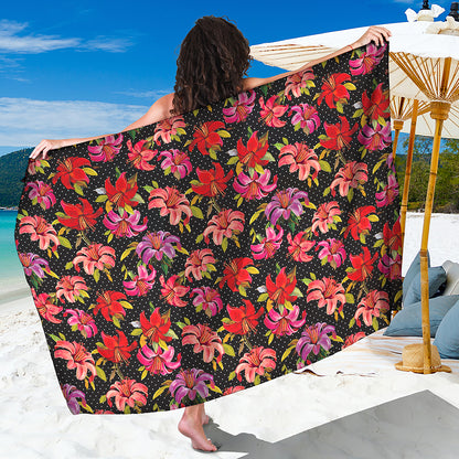Polka Dot Lily Pattern Print Beach Sarong Wrap