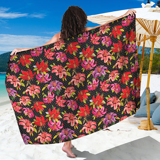 Polka Dot Lily Pattern Print Beach Sarong Wrap
