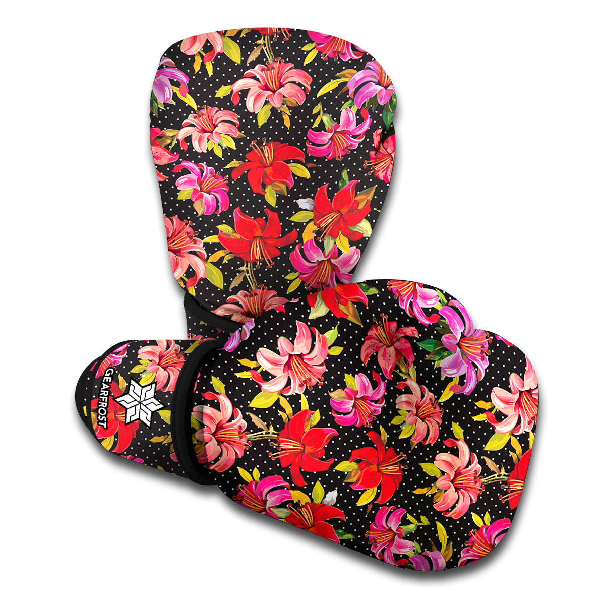 Polka Dot Lily Pattern Print Boxing Gloves