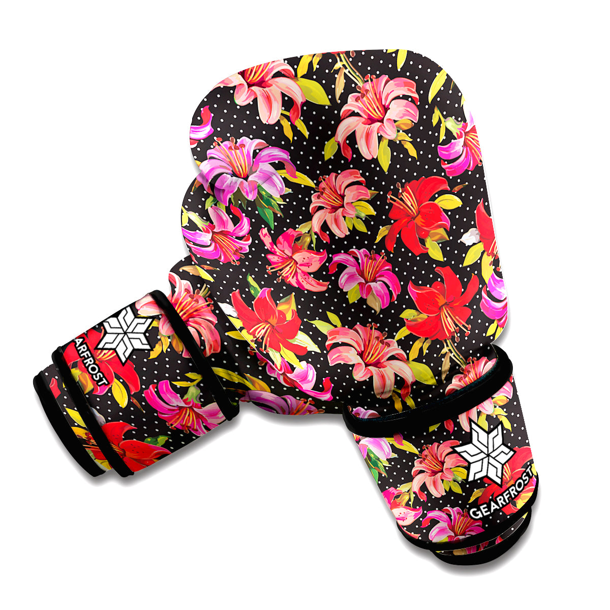 Polka Dot Lily Pattern Print Boxing Gloves
