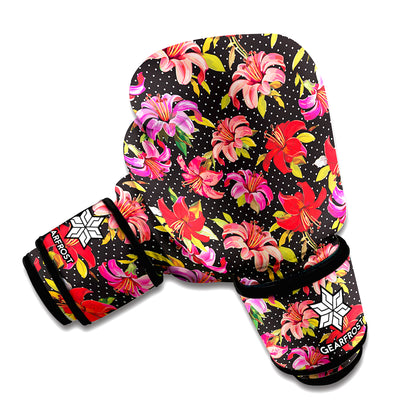 Polka Dot Lily Pattern Print Boxing Gloves