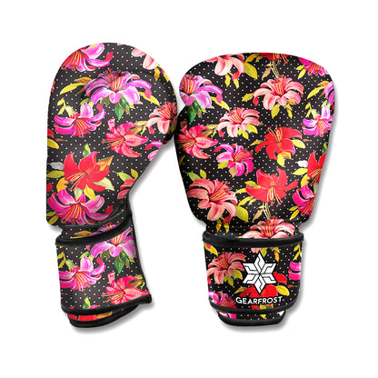 Polka Dot Lily Pattern Print Boxing Gloves