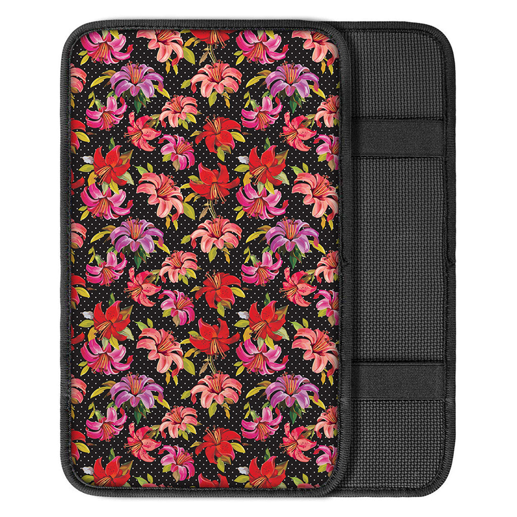 Polka Dot Lily Pattern Print Car Center Console Cover