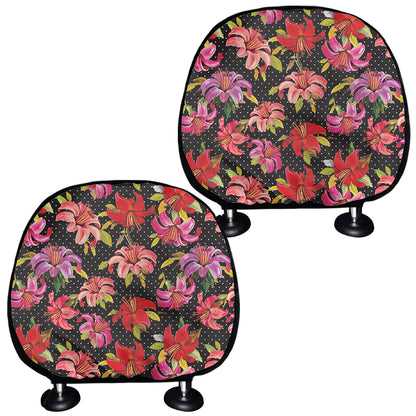 Polka Dot Lily Pattern Print Car Headrest Covers