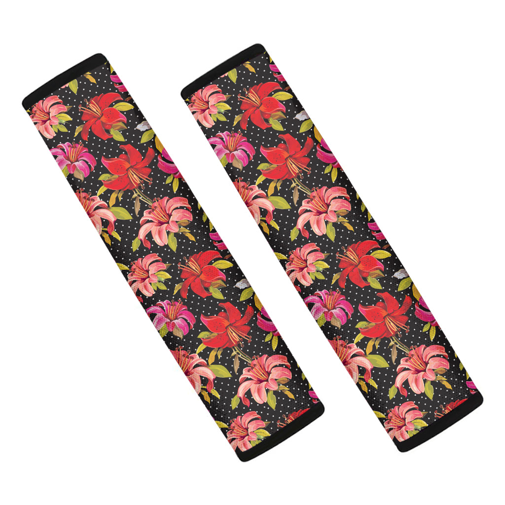 Polka Dot Lily Pattern Print Car Seat Belt Covers