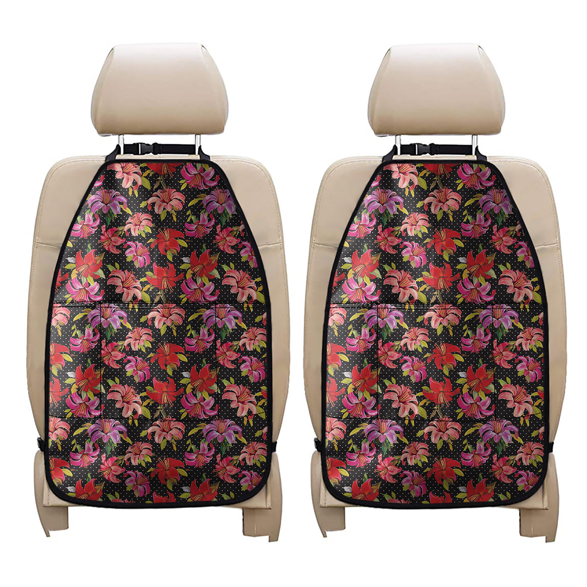Polka Dot Lily Pattern Print Car Seat Organizers