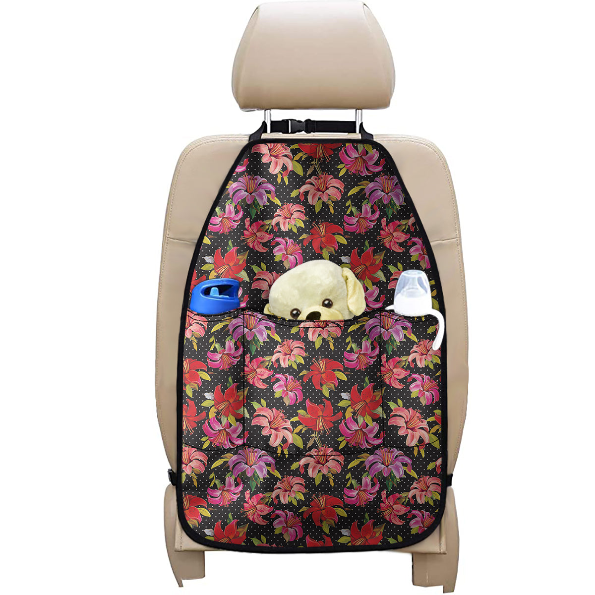 Polka Dot Lily Pattern Print Car Seat Organizers