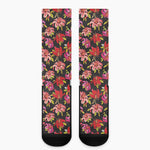 Polka Dot Lily Pattern Print Crew Socks