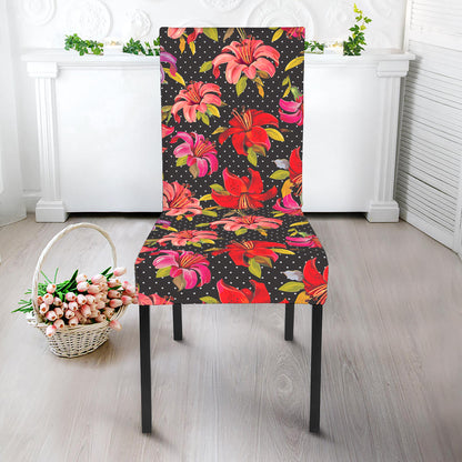 Polka Dot Lily Pattern Print Dining Chair Slipcover