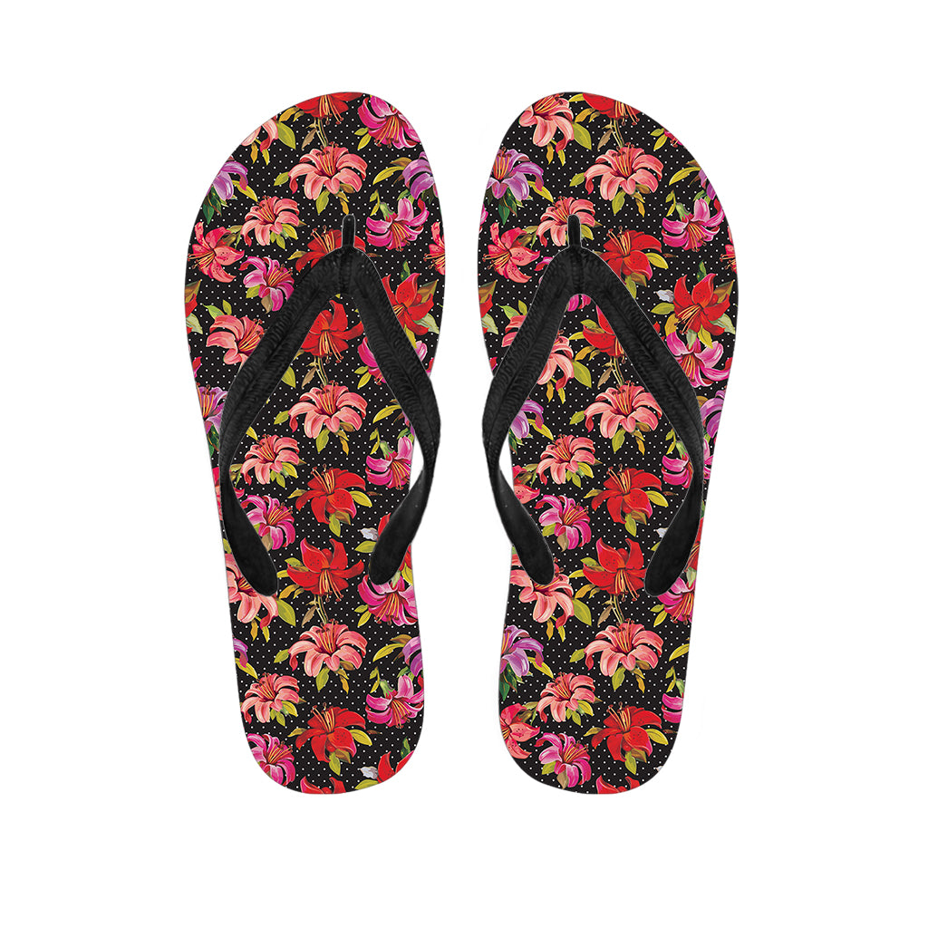 Polka Dot Lily Pattern Print Flip Flops