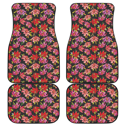 Polka Dot Lily Pattern Print Front and Back Car Floor Mats