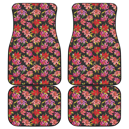 Polka Dot Lily Pattern Print Front and Back Car Floor Mats