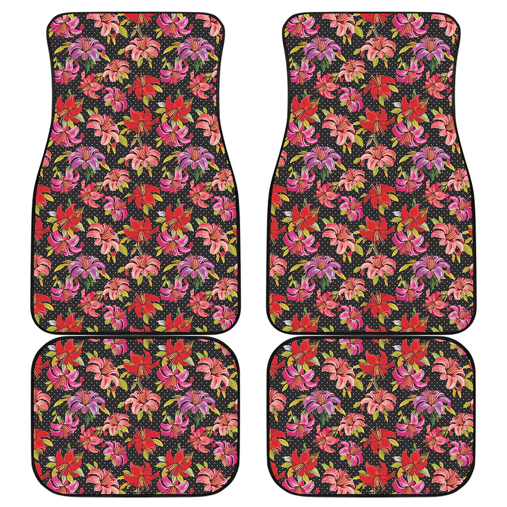 Polka Dot Lily Pattern Print Front and Back Car Floor Mats