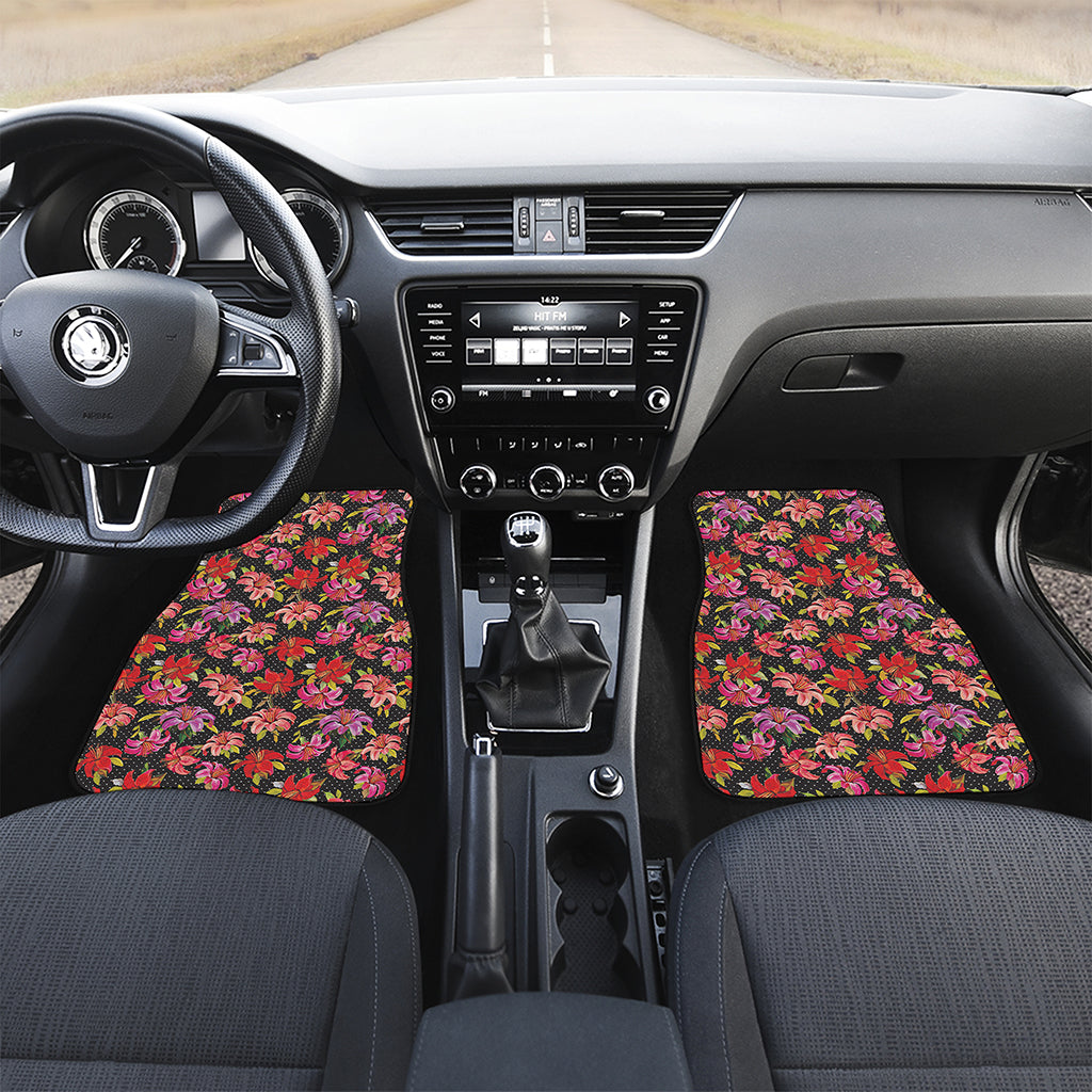 Polka Dot Lily Pattern Print Front and Back Car Floor Mats