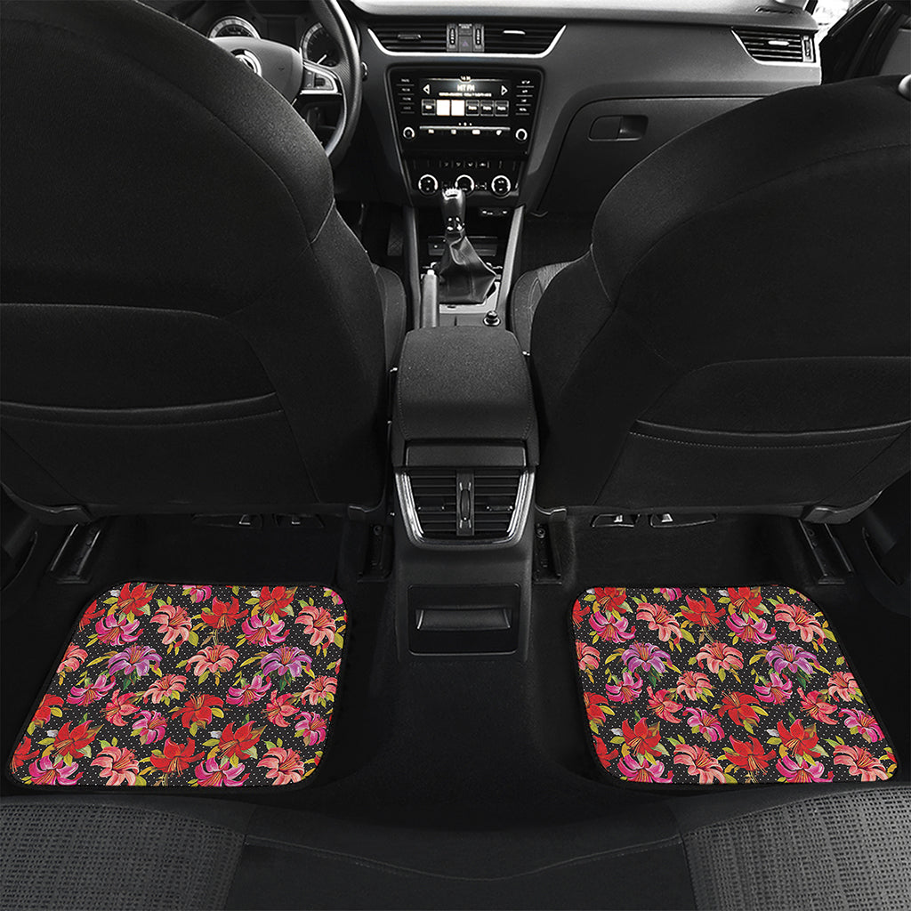 Polka Dot Lily Pattern Print Front and Back Car Floor Mats