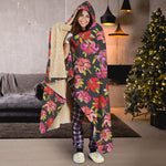 Polka Dot Lily Pattern Print Hooded Blanket