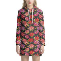 Polka Dot Lily Pattern Print Pullover Hoodie Dress