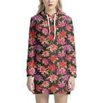 Polka Dot Lily Pattern Print Hoodie Dress