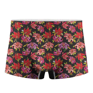 Polka Dot Lily Pattern Print Men's Boxer Briefs