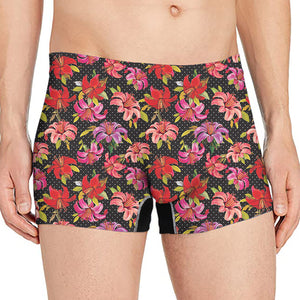 Polka Dot Lily Pattern Print Men's Boxer Briefs