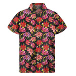 Polka Dot Lily Pattern Print Men's Short Sleeve Shirt