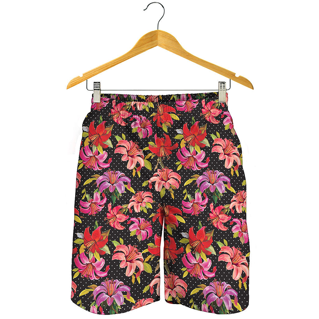 Polka Dot Lily Pattern Print Men's Shorts