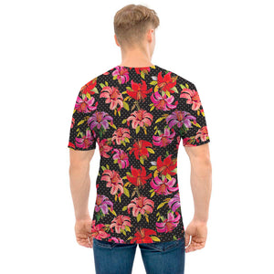 Polka Dot Lily Pattern Print Men's T-Shirt