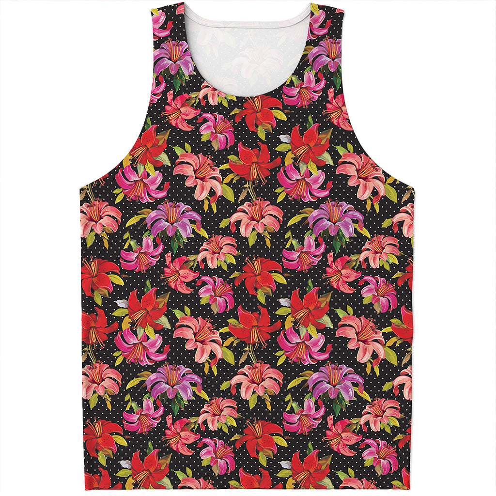 Polka Dot Lily Pattern Print Men's Tank Top