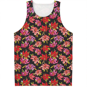 Polka Dot Lily Pattern Print Men's Tank Top