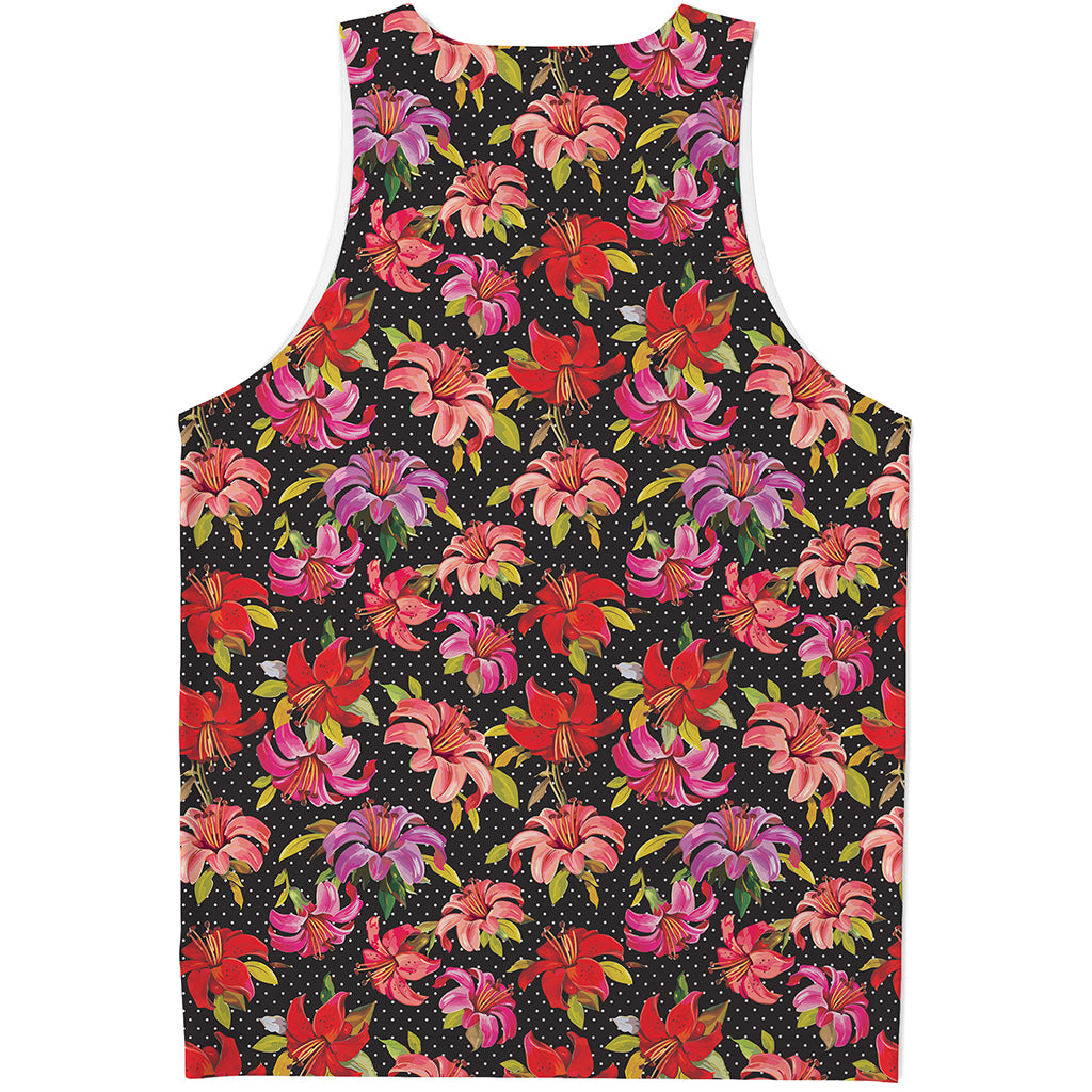 Polka Dot Lily Pattern Print Men's Tank Top