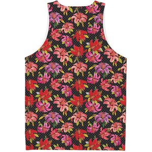 Polka Dot Lily Pattern Print Men's Tank Top