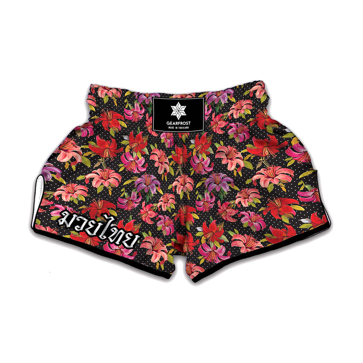 Polka Dot Lily Pattern Print Muay Thai Boxing Shorts