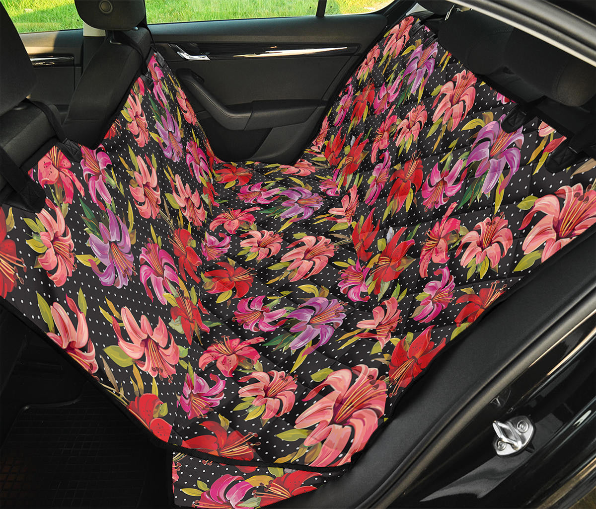 Polka Dot Lily Pattern Print Pet Car Back Seat Cover