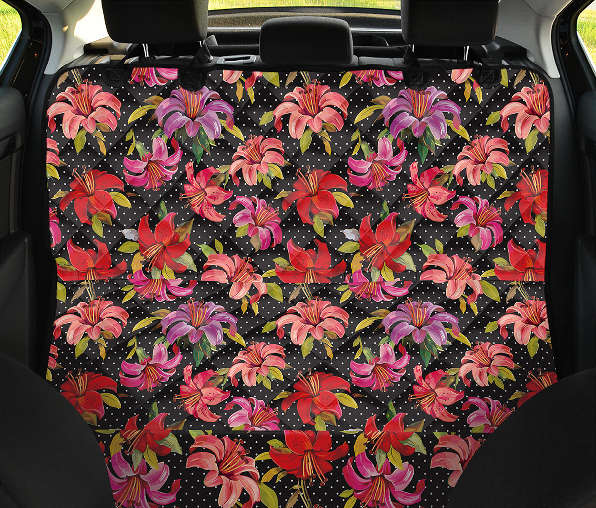 Polka Dot Lily Pattern Print Pet Car Back Seat Cover