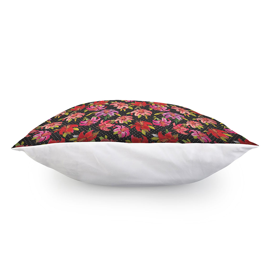 Polka Dot Lily Pattern Print Pillow Cover
