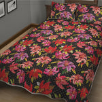 Polka Dot Lily Pattern Print Quilt Bed Set