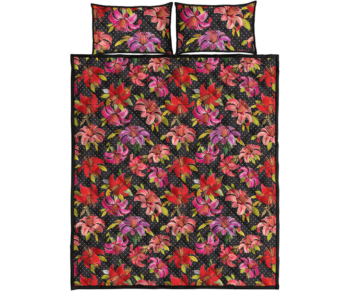Polka Dot Lily Pattern Print Quilt Bed Set