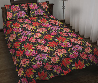 Polka Dot Lily Pattern Print Quilt Bed Set