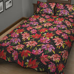 Polka Dot Lily Pattern Print Quilt Bed Set