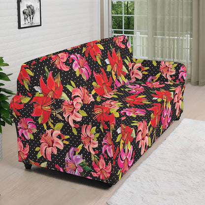 Polka Dot Lily Pattern Print Sofa Cover