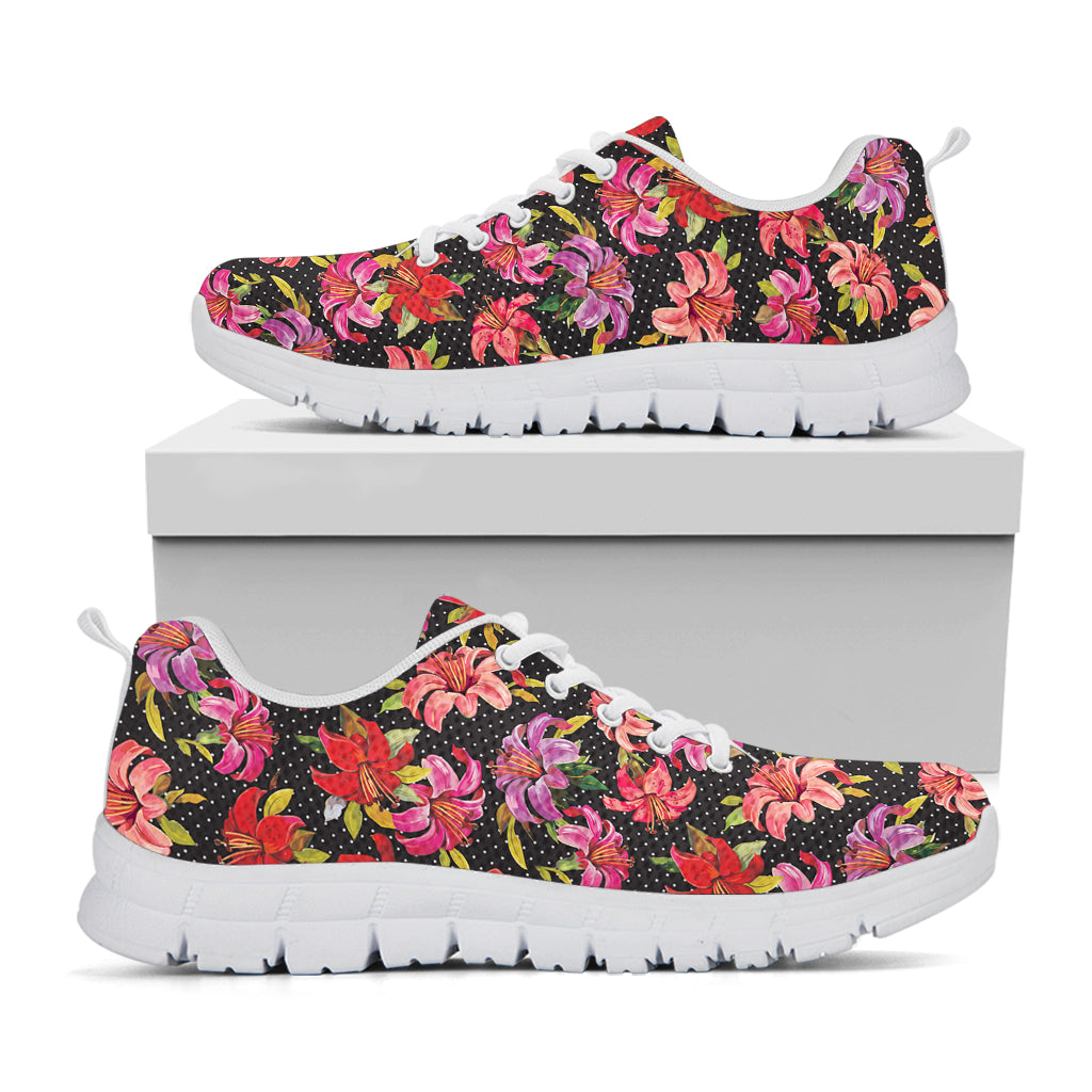 Polka Dot Lily Pattern Print White Sneakers