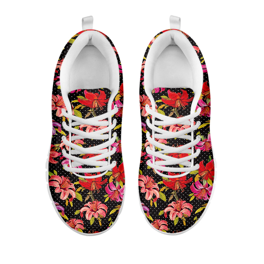Polka Dot Lily Pattern Print White Sneakers