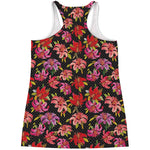 Polka Dot Lily Pattern Print Women's Racerback Tank Top